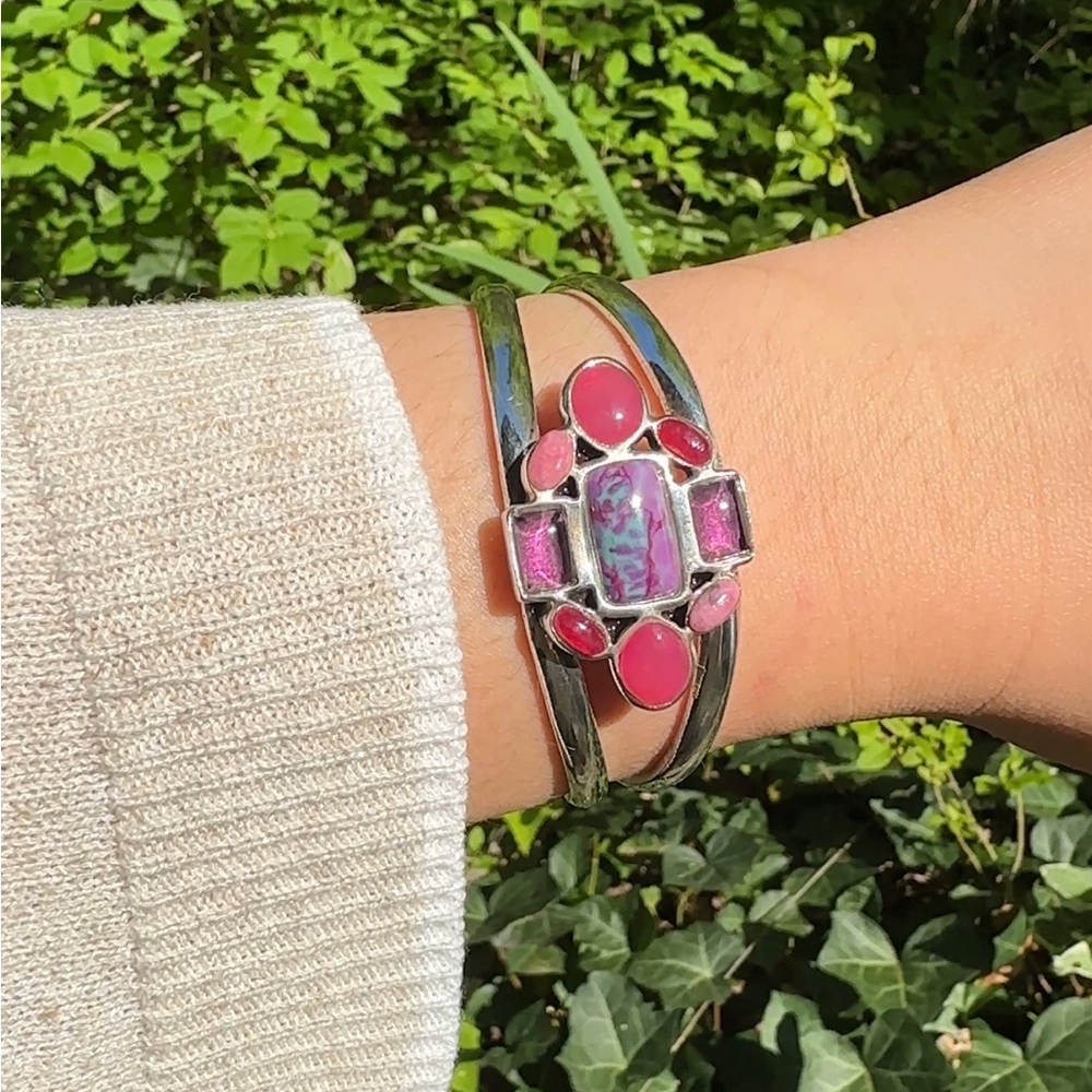Estate Vintage One of a kind Navajo Sterling 925 Cuff Bracelet with Stones